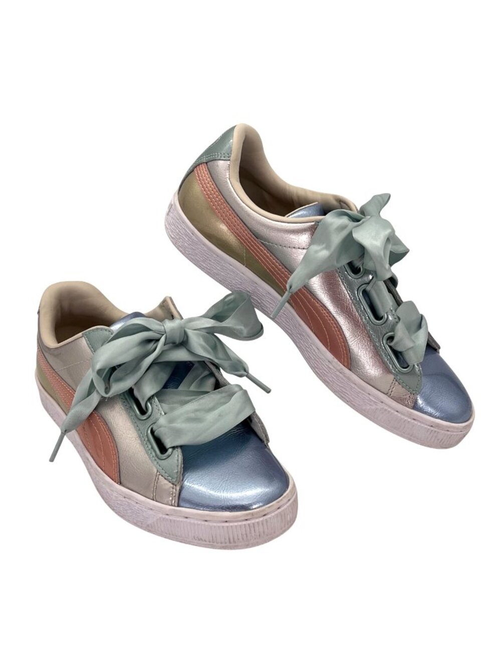Puma Basket Metallic Sneakers Satin Laces Womens Size 8.5 US 39 EU Multicolor